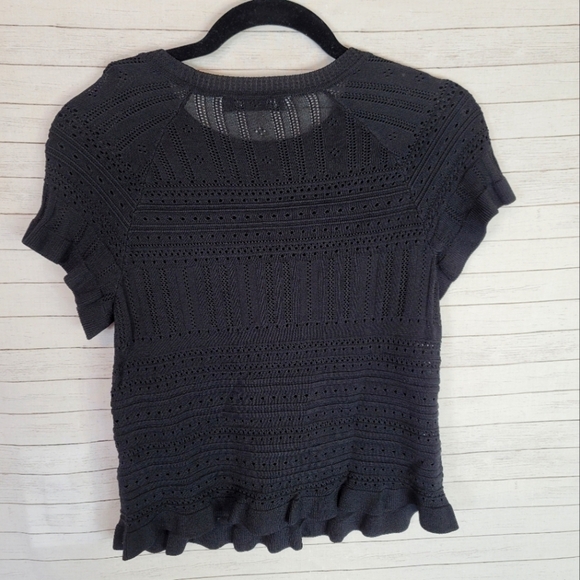 ZARA BLACK CROCHET KNIT FLUTTER SLEEVE BLOUSE, SZ SMALL - Picture 6 of 10